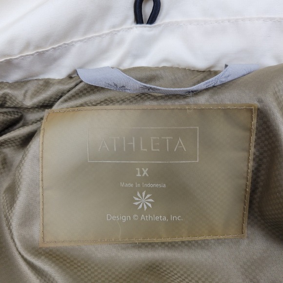 Athleta Duster Goose Down Coat Removeable Hood Womens 1X Beige 305214 **READ - Picture 6 of 14